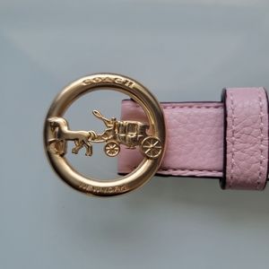 Coach Horse & Carriage Signature Buckle Belt Calfskin Leather Pink Size XL